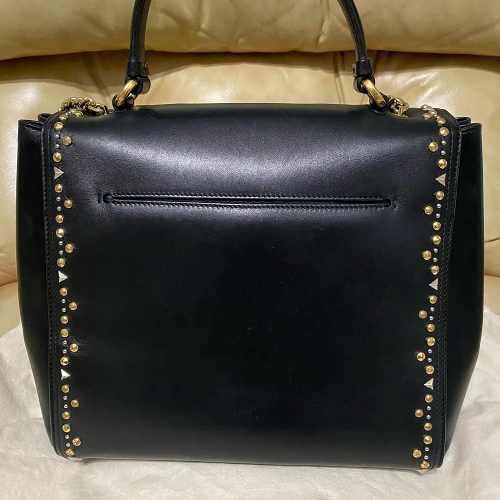 Salvatore Ferragamo COA Leather Satchel Studded Carrie Vara Bow Chain Top Handle - Picture 5 of 12